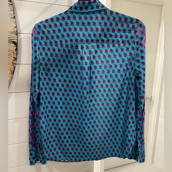 J crew popover block print blue and pink top long sleeve  S - Picture 4 of 4